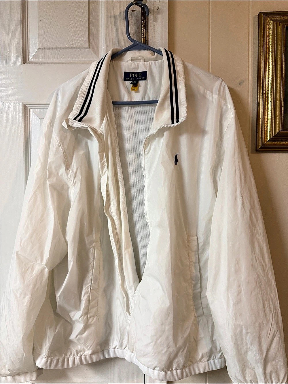 Polo Ralph Lauren Full-Zip Windbreaker Jacket with Striped Collar and Back Logo
